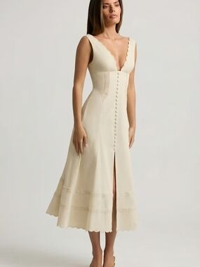 NWT, Oh Polly, Aralisse Cotton-Poplin A-Line Midaxi Dress in Ivory